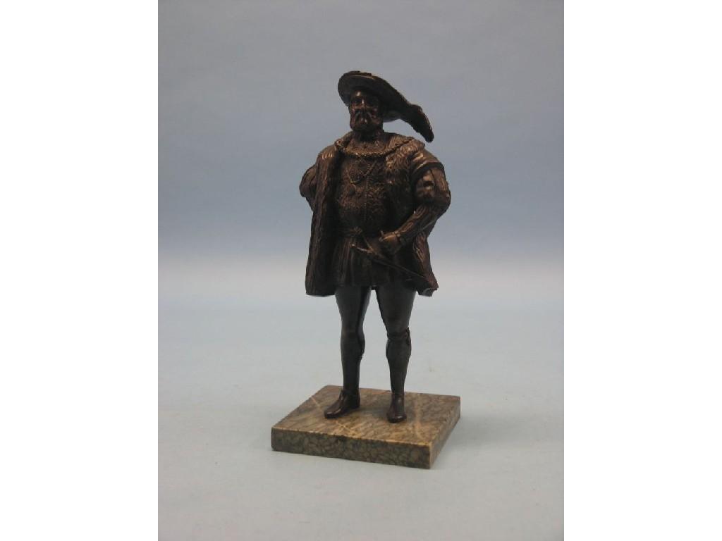 Appraisal: A bronze figure of Henry VIII standing on square marble