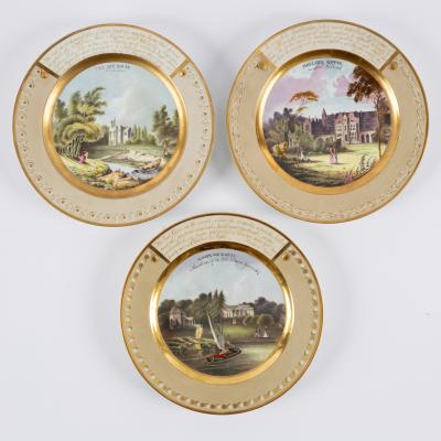 Appraisal: Three Chamberlains Worcester plates painted grand houses The Rye House