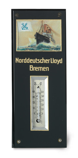 Appraisal: NORTH GERMAN LLOYD Kronprinzessin Cecilie Verre eglomise thermometer with an