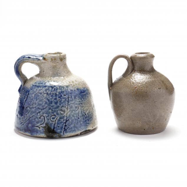 Appraisal: ATTRIBUTED PIEDMONT NC TWO SMALL PRESENTATION JUGS Salt glazed stoneware