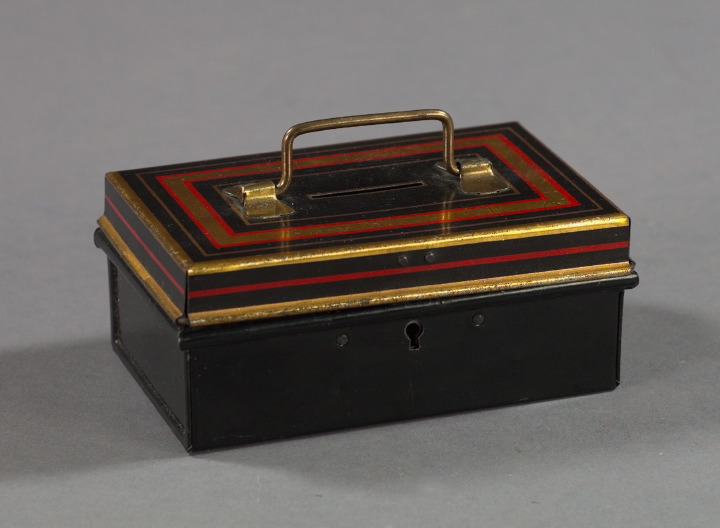 Appraisal: Edwardian Tole-Peinte Donation Box ca of rectangular form the lid