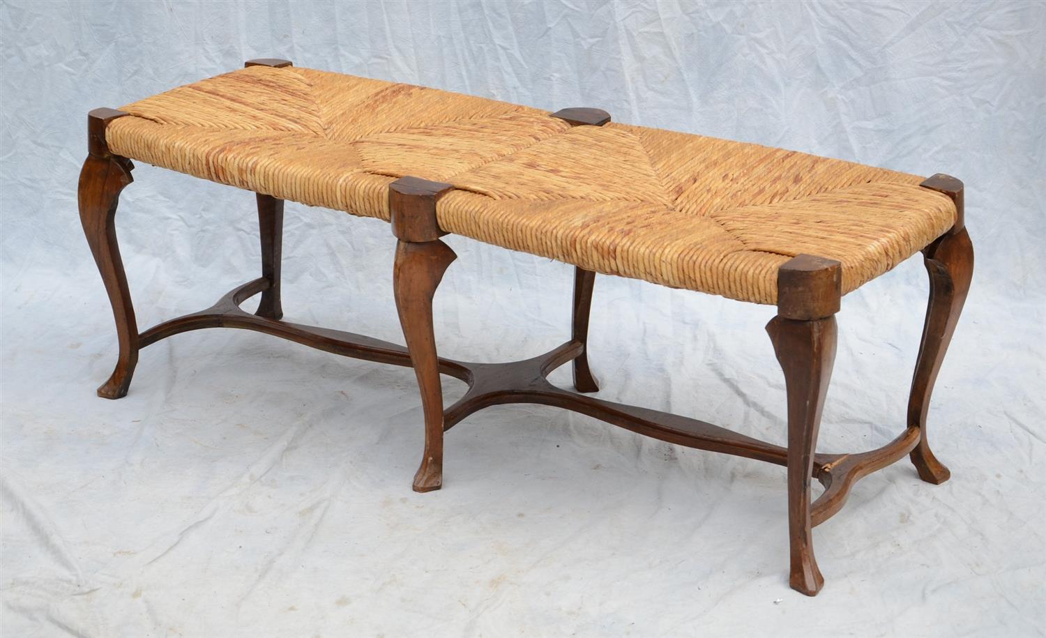 Appraisal: French Country Rush Seat Bench -Legged Detached Stretcher H W