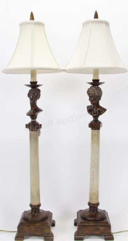 Appraisal: A pair of candlestick style table lamps with classic figural