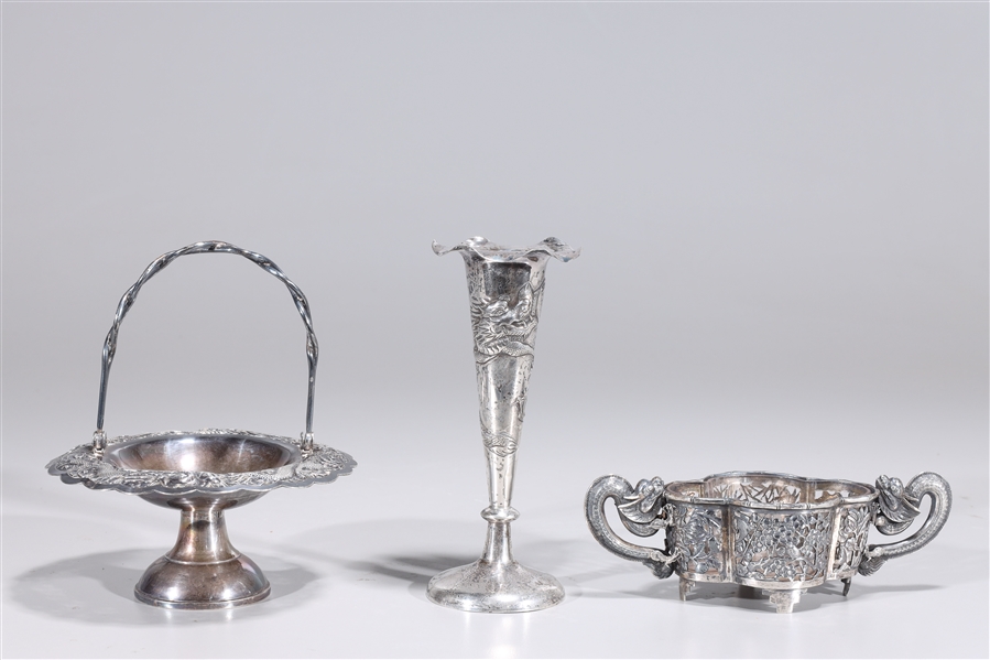 Appraisal: Group of three Chinese export silver pieces including fluted vase