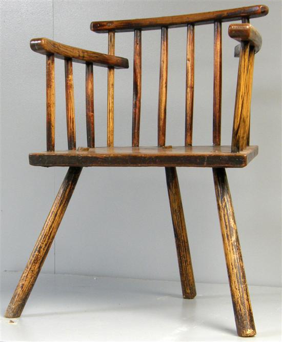 Appraisal: th Century provincial elm arm chair of tub shape with