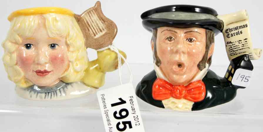 Appraisal: Royal Doulton Miniature Character Jugs Caroler D and Angel D