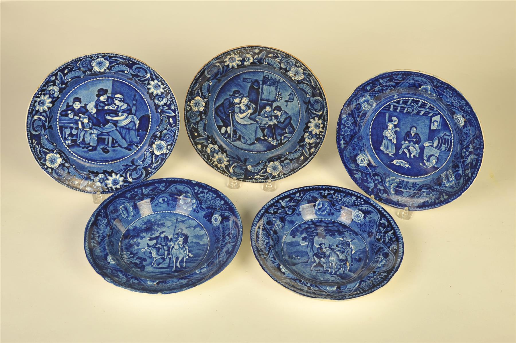 Appraisal: FIVE DARK BLUE TRANSFER PLATES England mid th century Two