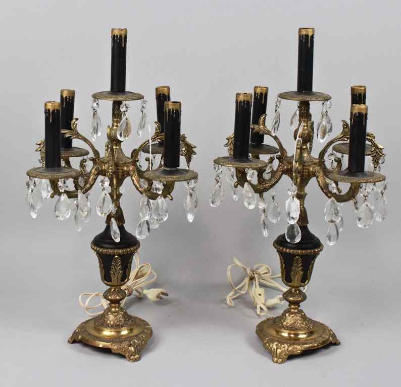 Appraisal: PAIR OF LOUIS XV STYLE GILT METAL AND BLACK PAINTED