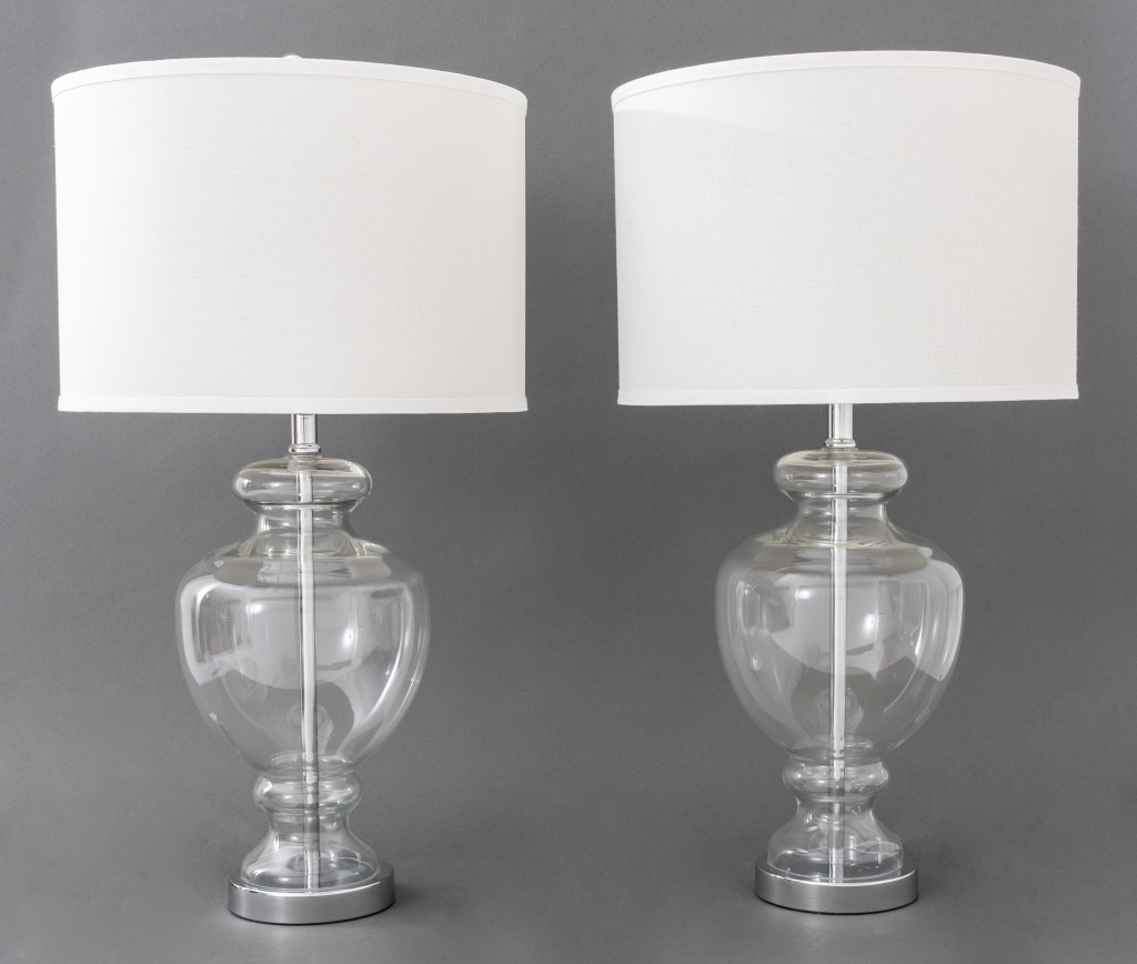 Appraisal: MODERN CLEAR GLASS AND CHROME TABLE LAMP PAIR Pair of