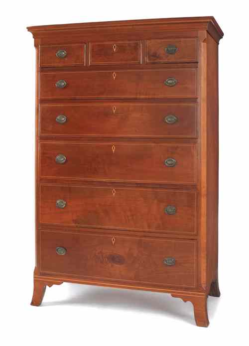 Appraisal: Pennsylvania Federal walnut tall chest ca with overall line inlay