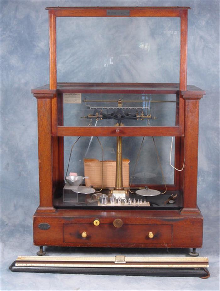 Appraisal: Mahogany cased laboratory scale by Henry Troemner Philadelphia drawer filled