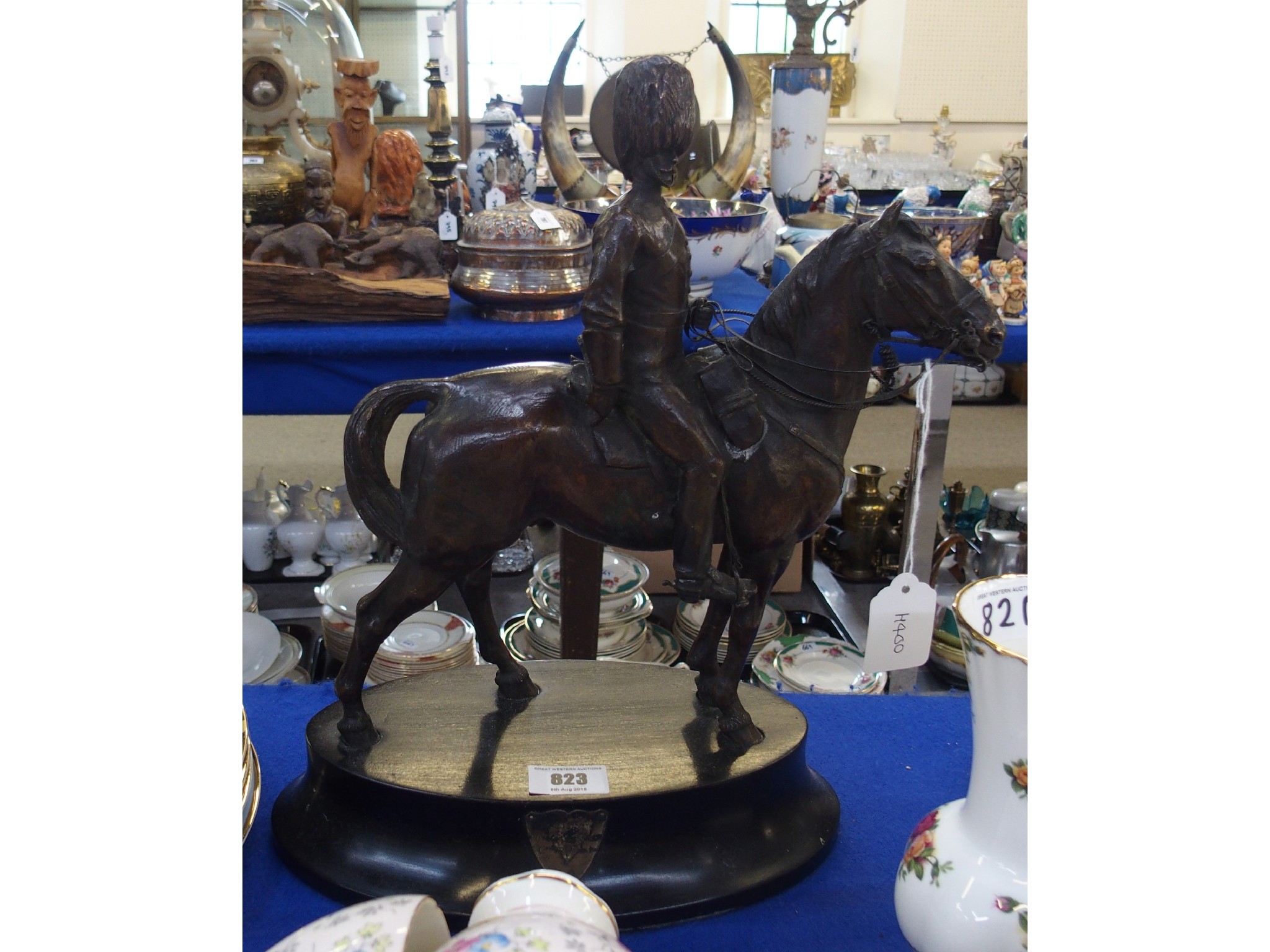 Appraisal: Patinated spelter figure of a mounted officer of The Royal