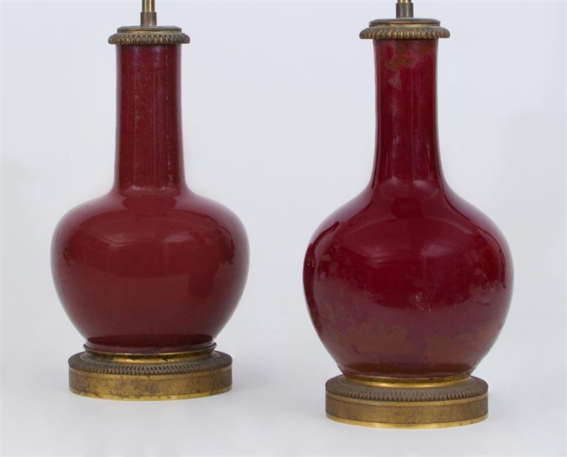 Appraisal: PAIR OF CHINESE OX BLOOD-GLAZED PORCELAIN BOTTLE VASES in and