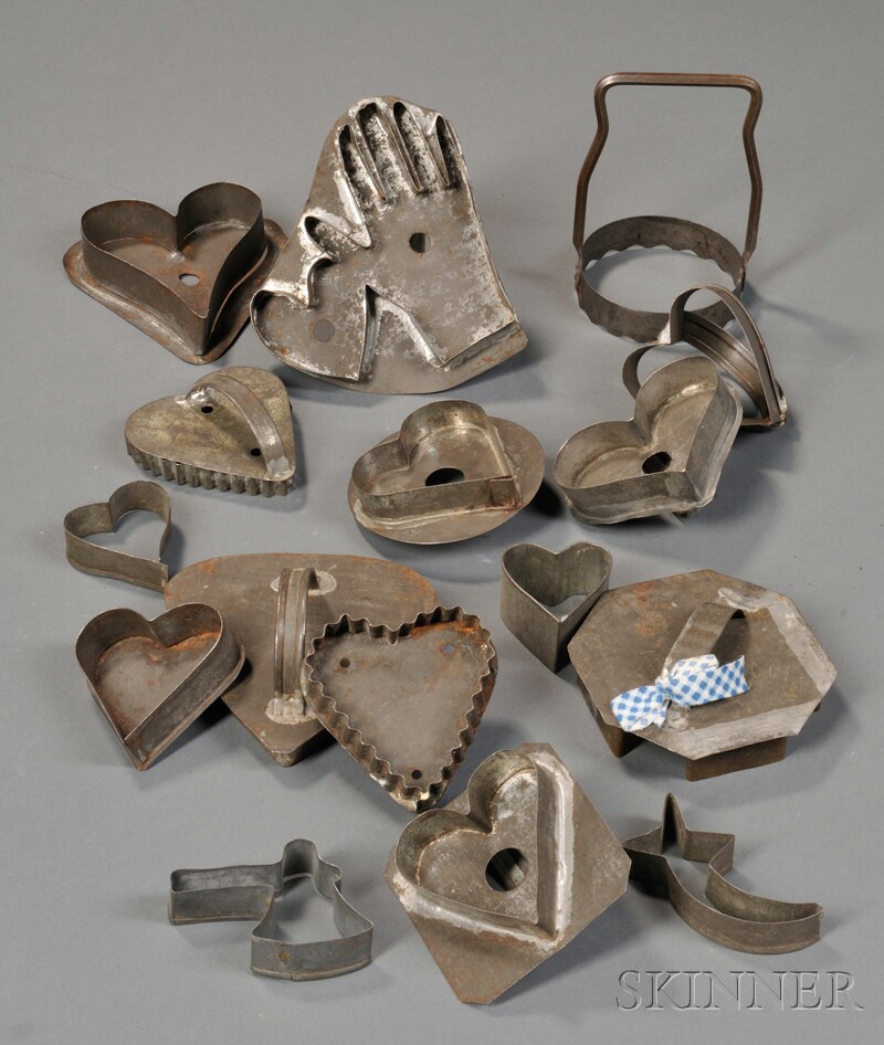 Appraisal: Sixteen Mostly Heart-shaped Tin Cookie Cutters America late th early