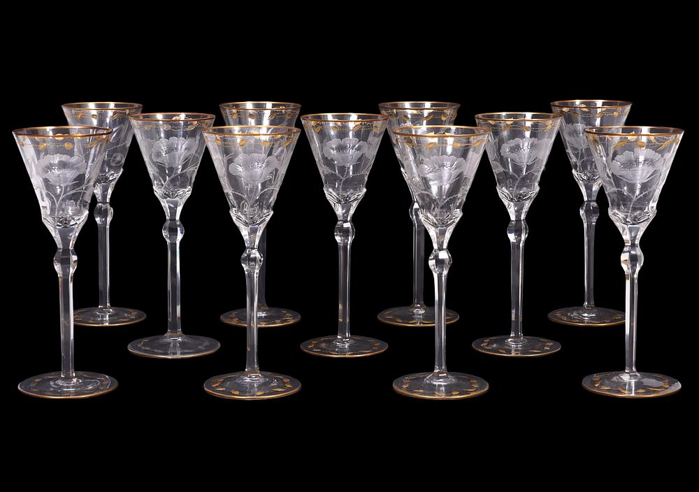 Appraisal: Moser 'Paula' Hand Cut Wine Glasses Designed in antique Moser