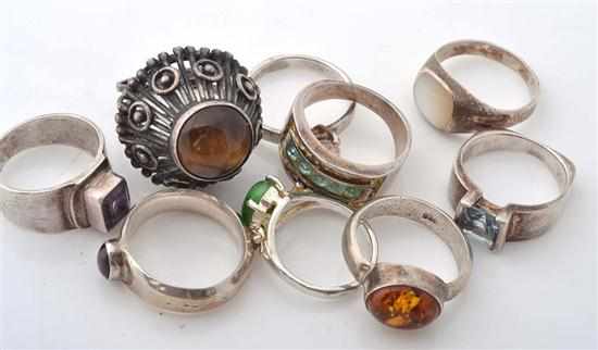 Appraisal: A COLLECTION OF ASSORTED STONE SET RINGS IN SILVER SETTINGS