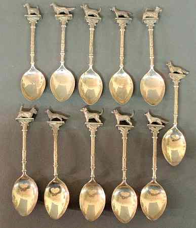 Appraisal: Set of eleven English silver spoons the handles with standing