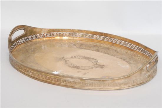 Appraisal: FINE SILVERPLATE SERVING TRAY Oval with twin handles openwork Greek