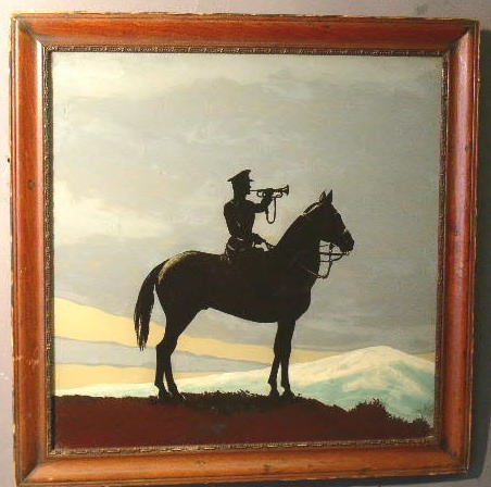 Appraisal: Reverse painting on glass c of an American cavalry soldier