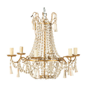 Appraisal: A Gilt Metal and Painted Wood Six-Light Chandelier th Century