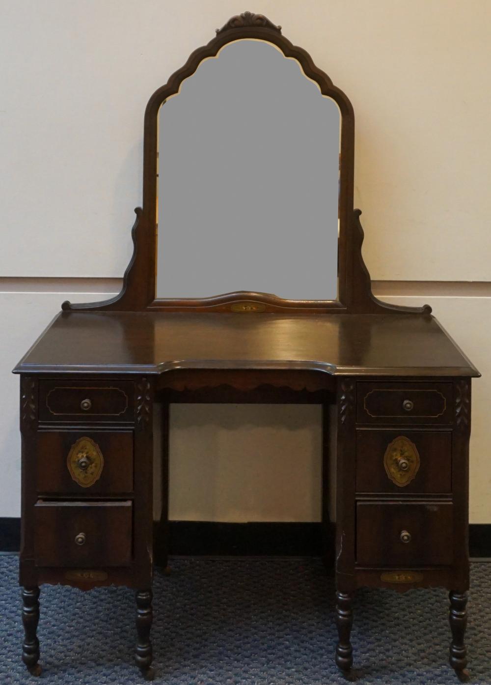 Appraisal: WILLIAM MARY STYLE PARTIAL PAINTED AND STAINED FRUITWOOD VANITY WITH