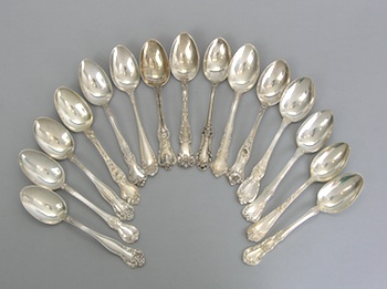 Appraisal: A Group of Fifteen Sterling Silver Teaspoons American Various Makers