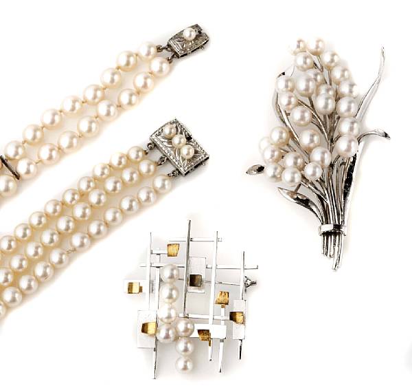 Appraisal: A collection of cultured pearl and silver jewelry comprising of