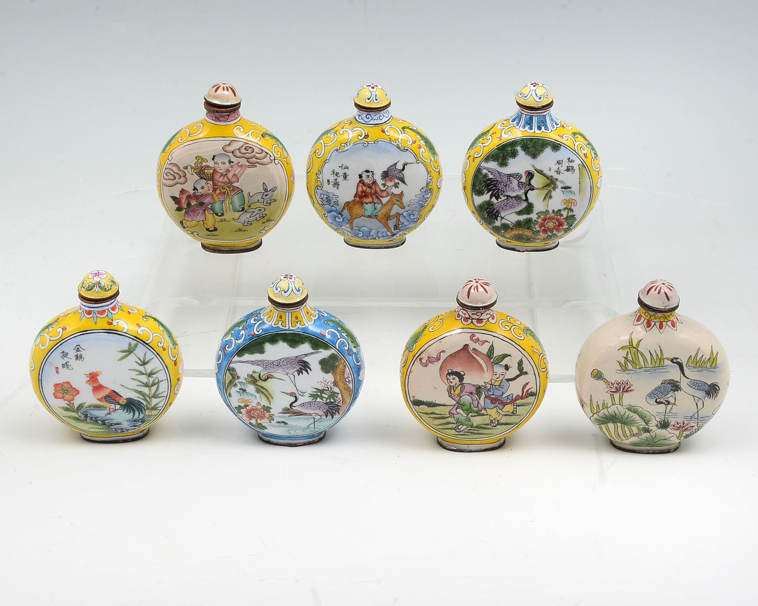 Appraisal: PC CHINESE ENAMELED SNUFF BOTTLES - Chinese figural snuff bottles