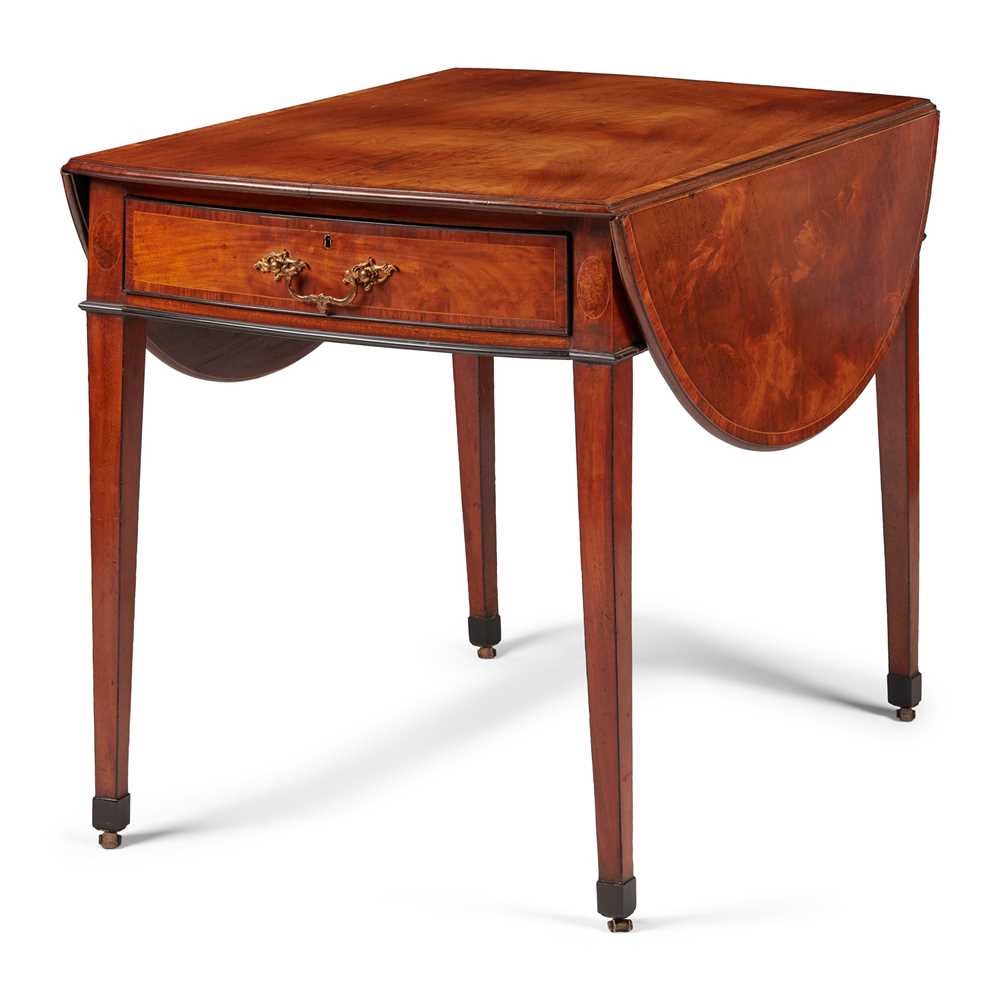 Appraisal: GEORGE III FLAME MAHOGANY TULIPWOOD AND EBONY PEMBROKE TABLE LATE