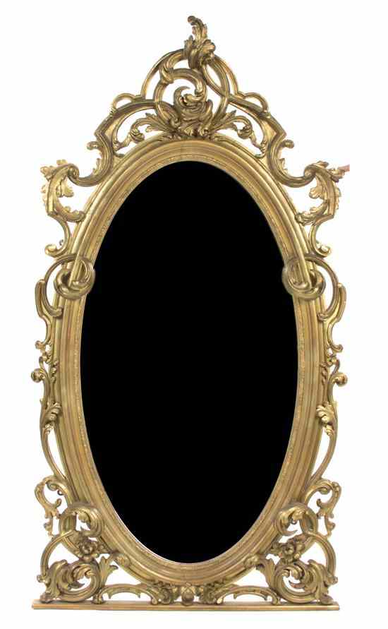 Appraisal: A Rococo Giltwood Overmantel Mirror having pierce carved foliate decoration