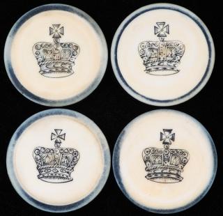 Appraisal: Four Crown Inside Blue Rim Ivory Poker Chips English ca