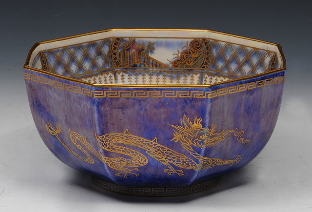 Appraisal: A WEDGWOOD OCTAGONAL LUSTRE BOWL with dragon designs on a