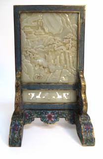 Appraisal: Jade Gilt Jade And Cloisonne Miniature Screen The two white