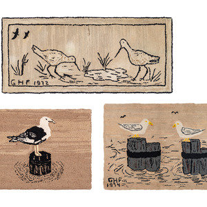 Appraisal: Three Contemporary Hooked Rugs with Birds one with wading birds