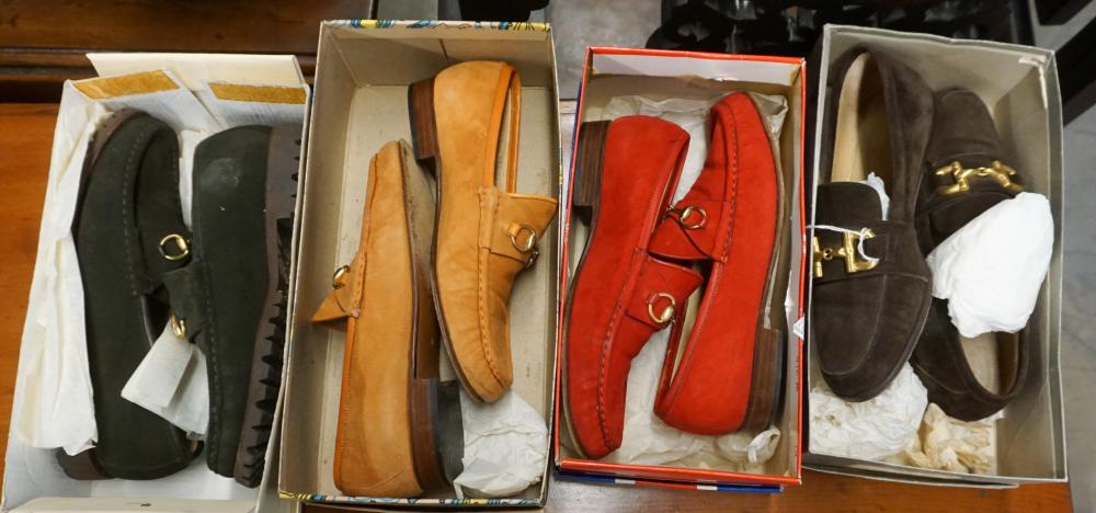 Appraisal: Four Pairs Gucci Suede Shoes Size - and