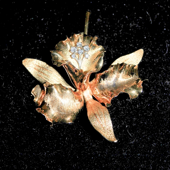 Appraisal: - k gold orchid brooch with diamonds hx w Approx