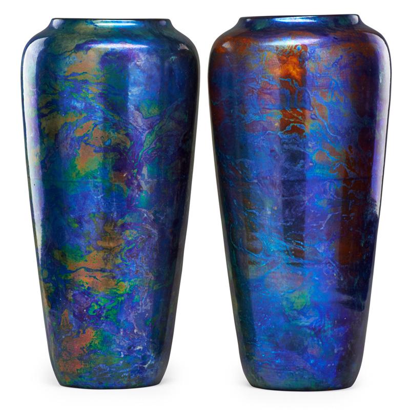 Appraisal: ZSOLNAY Pair of massive vases Condition Report One vase is