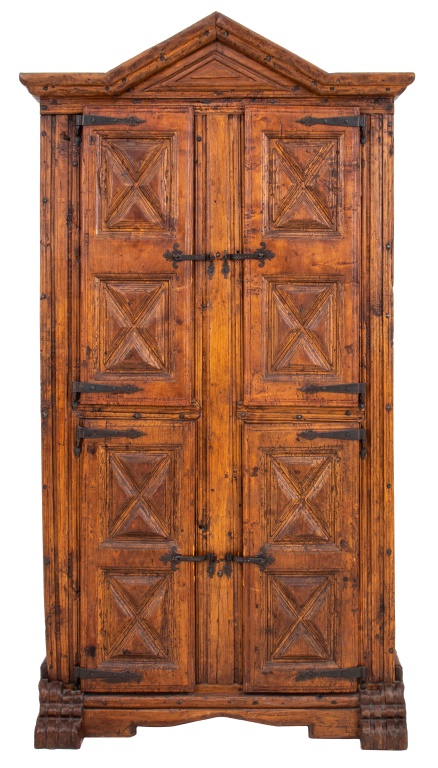 Appraisal: SPANISH GOTHIC REVIVAL FOUR DOOR OAK TALL CABINET Spanish Gothic