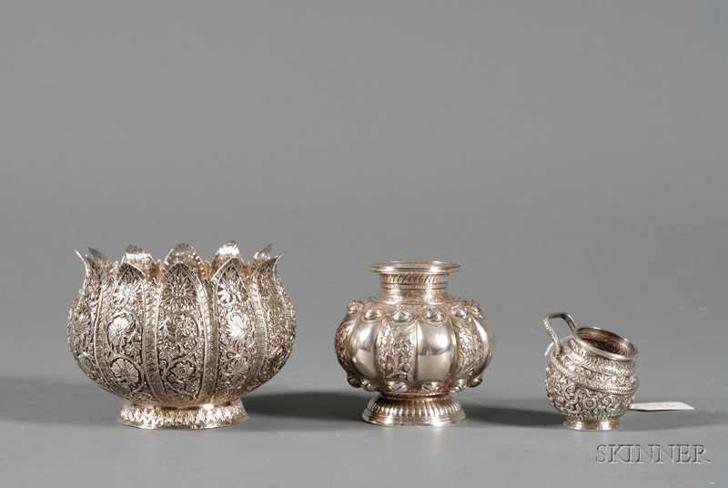 Appraisal: Three Indo-Persian Silver Tablewares late th early th century a