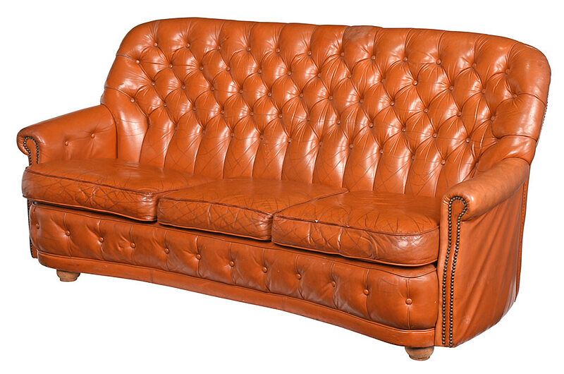 Appraisal: Vintage Orange Tufted Leather Sofa circa s sofa or settee