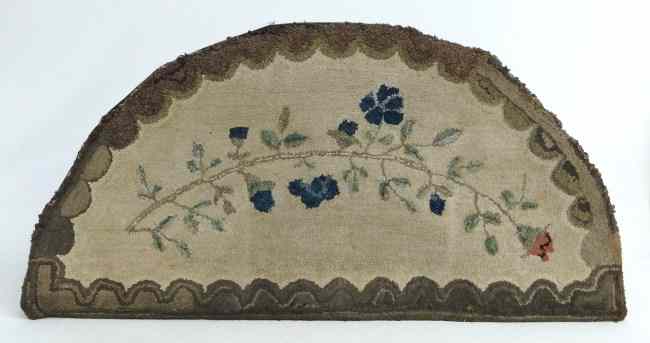 Appraisal: th c mounted demilune floral hooked rug '' x ''