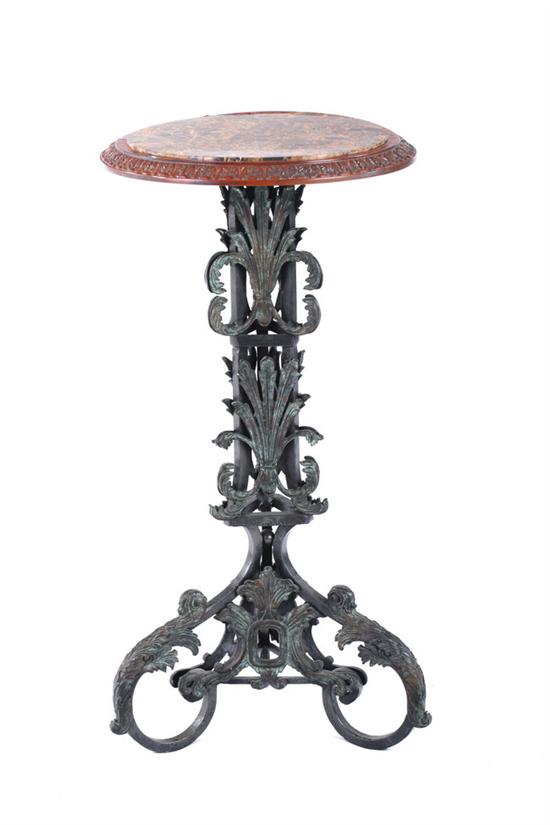 Appraisal: MARBLE-TOP WROUGHT IRON PEDESTAL th century Circular inset marble slab