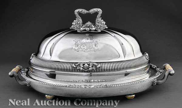 Appraisal: An Antique Sheffield Plate Covered Meat Dish Matthew Boulton ornate