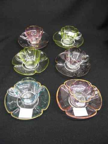 Appraisal: Set of Moser Art Glass Cups Saucersvarious colored to clear