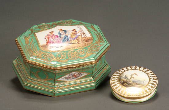 Appraisal: Paris Porcelain Polychrome Decorated Jewelry Casket and a Powder Jar