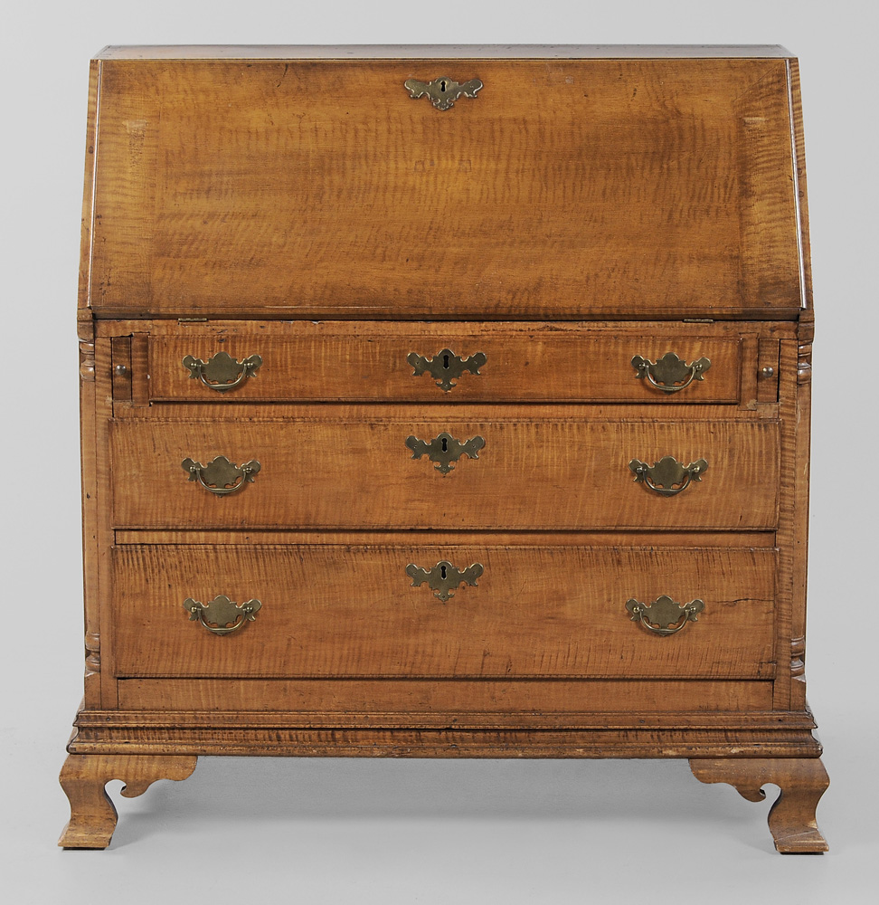 Appraisal: American Chippendale Tiger Maple Slant-Front D