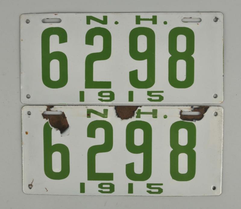 Appraisal: Set Of Porcelain New Hampshire License Plates Stamped ing-rich mfg