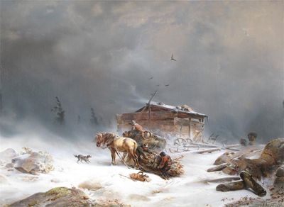 Appraisal: Carl Hilgers German - Rustics gathering firewood in a blizzard