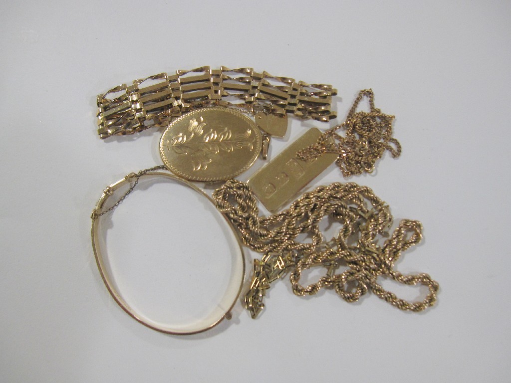 Appraisal: Lot of ct gold to include locket bracelet three neckchains