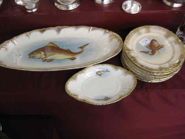 Appraisal: pc Victorian Porcelain Fish Set '' oval platter plates ''